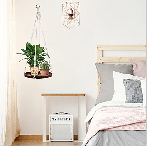 Macrame Plant Hanger - 2 Set Indoor Hanging Planter Shelf - Hanging Planter Rack Decorative Flower Pot Holder - Handmade Cotton Plant Hangers with Wood Tray Boho Home Decor