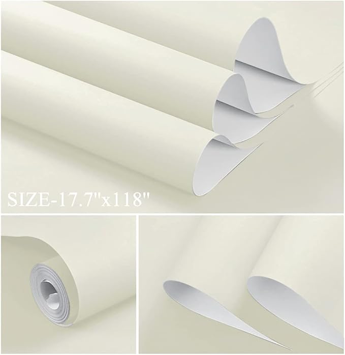 Dimoon 78.7''x17.7'' White Peel and Stick Wallpaper Contact Paper Modern Self Adhesive Wall Paper Removable Renter Friendly Textured Solid Color Shelf Cabinet Vinyl Roll (78.7''x17.7'',Cream White)