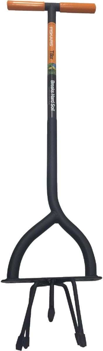 Fiskars 40" Steel Tiller, Long Handle Hand Tiller for Gardening, Garden Tool