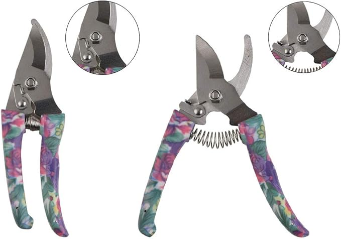 Garden Tools Set for Women, BENBO 7 Pieces Garden Hand Tools with Carrying Case, Ergonomic Non Slip Handle Pruning Shear Rake Shovels Spray Bottle and Gloves, Purple Floral Print Gardening Tools Gifts