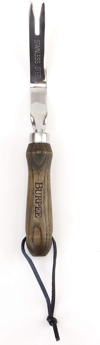 Burpee 12" Stainless Steel Weeder | Durable Long Lasting Garden Tool | Leather Wrist Strap 5" Handle, Walnut