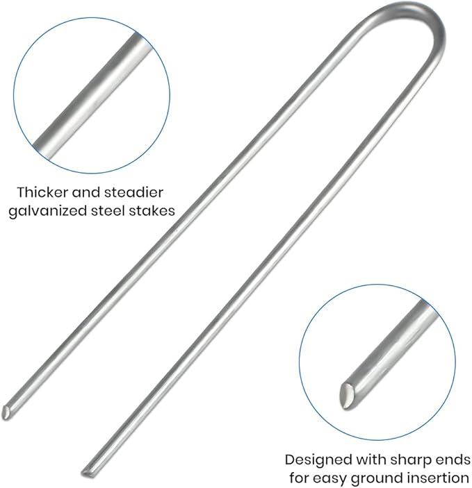 6 Inch Galvanized Garden Stakes Landscape Staples,Ground Stakes Heavy-Duty Sod Pins Anti-Rust Fence Stakes 50 Pack