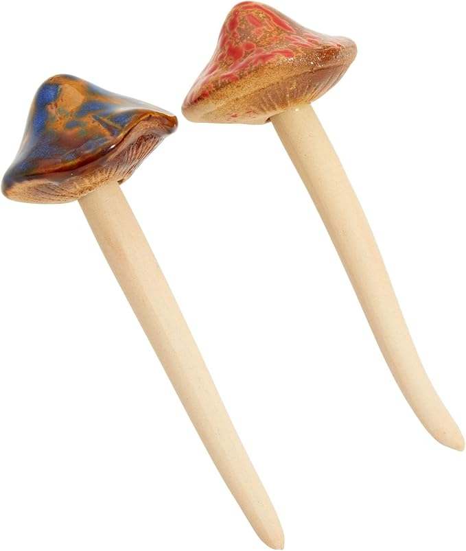 Juvale 4 Pack 5-inch Ceramic Mushroom Plant Garden Ornament and Decor - Outdoor Decoration Stakes for Planter Pots