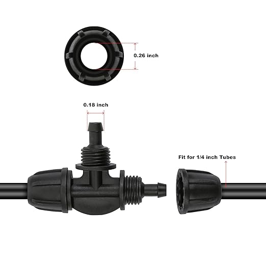 1/4" Drip Irrigation Fittings, Lock Barbed Tee Connectors for 1/4 Inch Drip Irrigation Tubing,Drip Irrigation System Kit Parts-Pack of 30