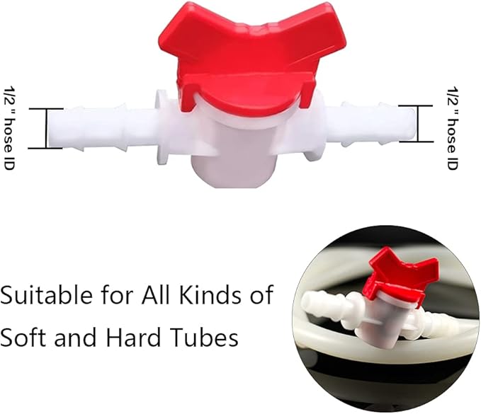 1/2“ Hose Barbed Ball Valve Drip Irrigation Ball Valve Shut Off Switch for Drip Irrigation and Aquariums（Pack of 2）