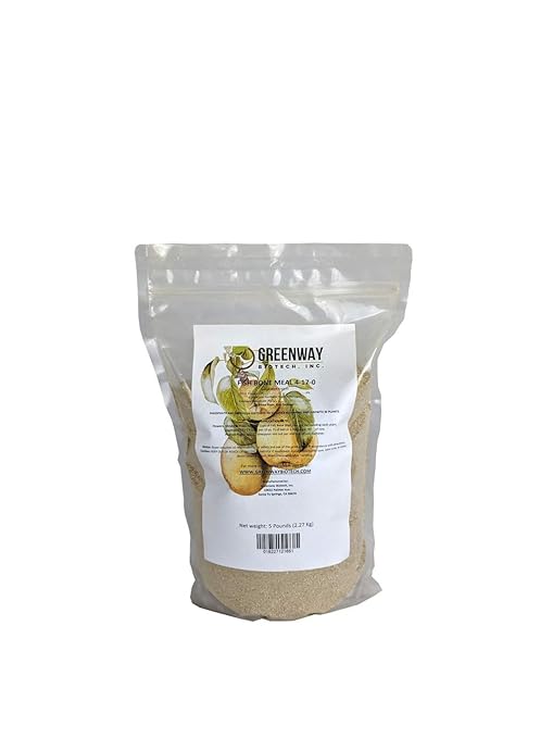 Greenway Biotech Organic Fish Bone Meal Fertilizer 4-17-0 for Home Gardening - Good Source of Calcium and Potassium Promote Roots Growth - Ideal for Flowering Plants, Trees and Shrubs- 5 Pounds