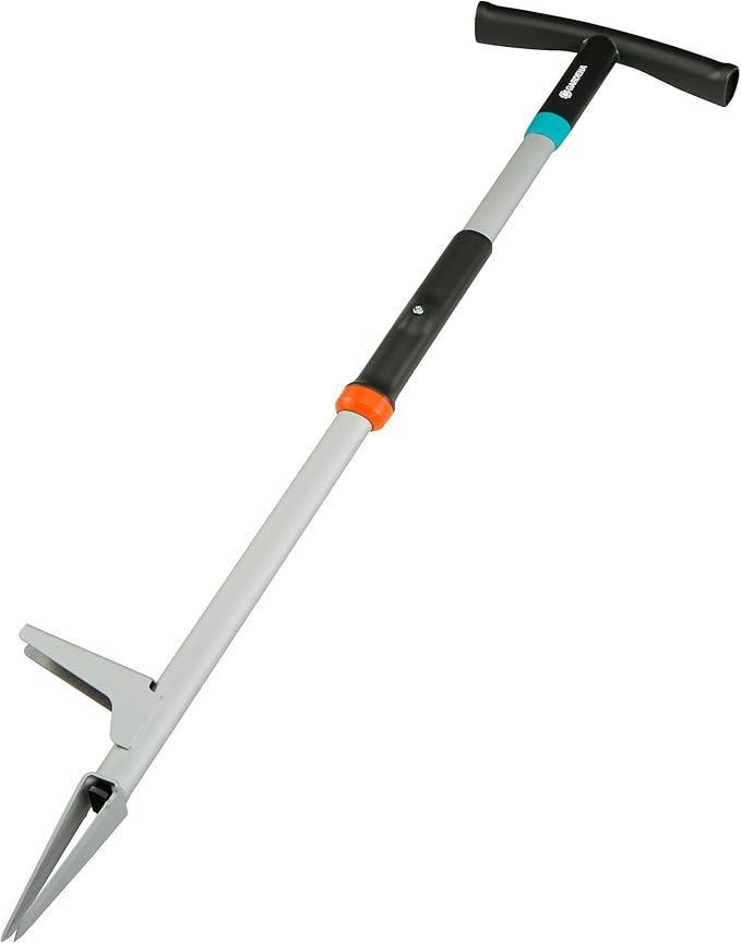 Gardena (03518 Weed Puller Remover Tool, Heavy Duty Stand-Up Garden Hand Weeder, Easy Weed Removal, Built-in Ejector, Long Handle for Outdoor Use. Weeding Claw