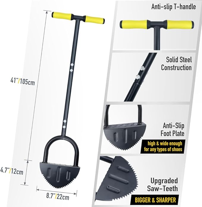 Colwelt Saw-Tooth Edger Lawn Tool, Half Moon Lawn Edger with T-Grip, Sidewalk Grass Long Handled Step Edger, 38-Inch