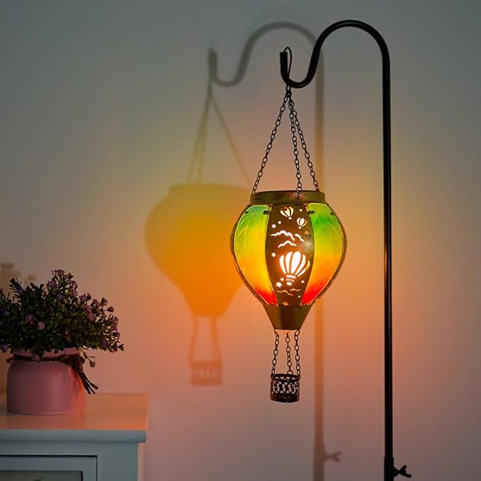 Hanging Solar Hot Air Balloon Lantern with Flame Outdoor Waterproof, Solar Outdoor Lanterns Light Garden Patio Decor Indoor, Balloon Lanterns Mother's Day Gifts for Women Grandma Mom