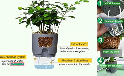 Self Watering Pots for Indoor Plants, 5 Pack 6/4.1/3.2 Inch Flower Pot Modern Decorative Plastic Planter with Extra Large Water Storage for All House Plants, Flowers, Herbs(White)