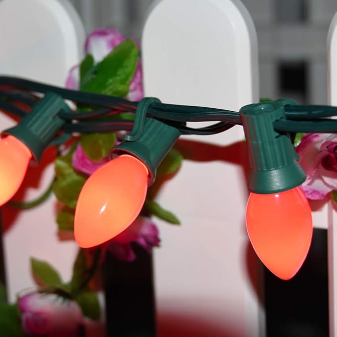 C7 Red Christmas Lights, 25Ft C7 Outdoor Christmas String Lights With 27 Red Ceramic Bulbs(2 Spare), Vintage Christmas Lights for Outdoor Roofline Patio Holiday Party Christmas Tree Valentine Decor