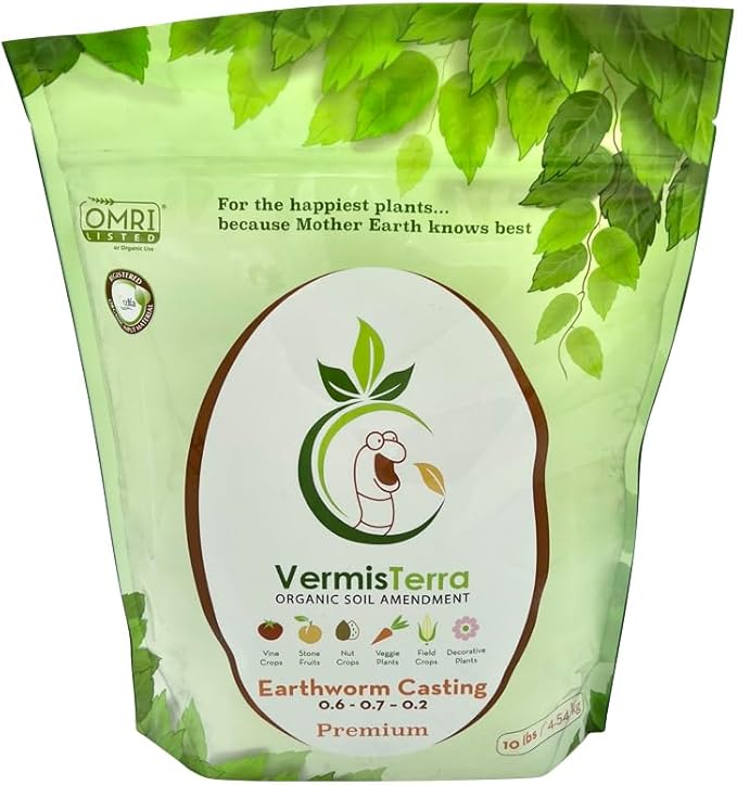 Premium Earthworm Castings - Organic 10 LB, Very fine, Low Moisture Content, Easy to Spread. Seed Starting, propgation, Improve Soil Structure, Natural Plant Hormones for Fertility