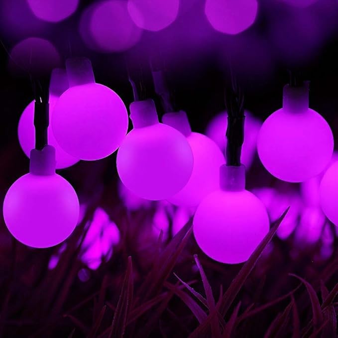 Globe Ball Fairy Lights, 50 LEDs 23ft/7M Solar Led Globe String Lights Waterproof with Two Lighting Modes for Garden Outdoor Party Christmas Decoration (Purple)