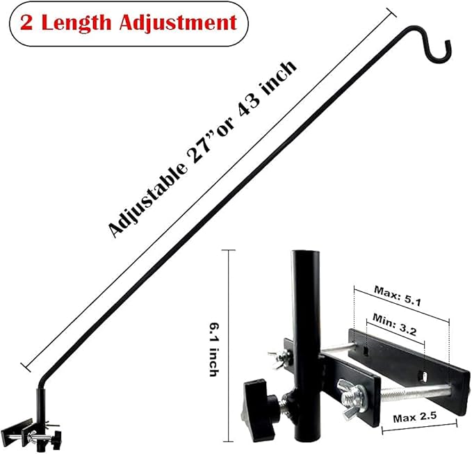 MIXXIDEA Extended Fence Deck Hook Rail Hook Heavy Duty Bird Feeder Hook, 360 Degree Rotary and Length Adjustable Plant Bracket for Bird Feeders, Planters, Suet Baskets, Lanterns, Wind Chimes and More