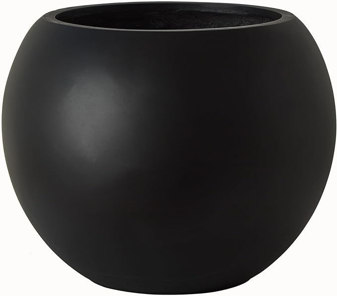 17 H x 21" Dia (15" Pot Opening) Black Round Fiberstone Tall Planter with Drainage Hole, Indoor/Outdoor Large Plant