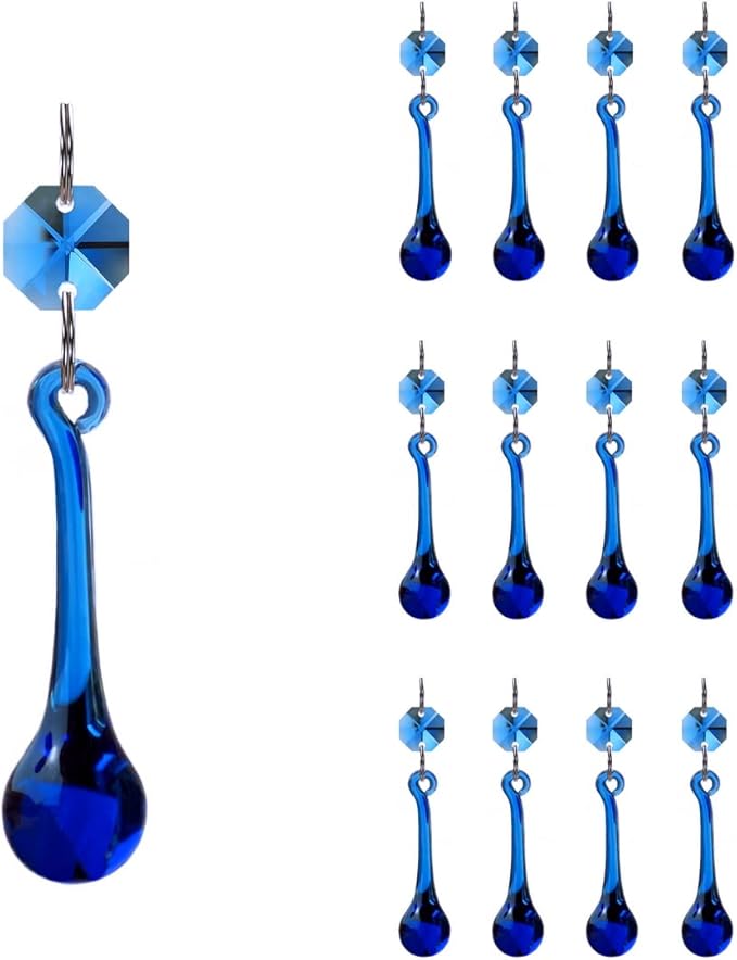 12pcs Raindrop Crystal Chandelier Prisms Parts, 53mm Hanging Crystals Beads for Chandeliers, Home Decoration (Mid Blue)