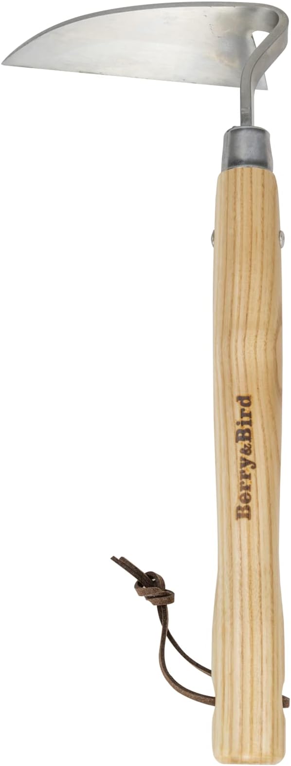 Berry&Bird Japanese Weeder-Scraper-Hoe, 12.67-Inch Gardening Sickle Hoe, Stainless Steel Bent Angle Weeding Sickle, Weeder Hoe with Ergonomic Ash Wood Handle for Weeding, Soil loosening, Digging