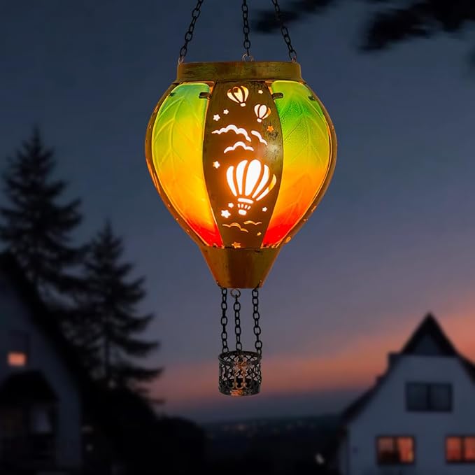 Hanging Solar Hot Air Balloon Lantern with Flame Outdoor Waterproof, Solar Outdoor Lanterns Light Garden Patio Decor Indoor, Balloon Lanterns Mother's Day Gifts for Women Grandma Mom