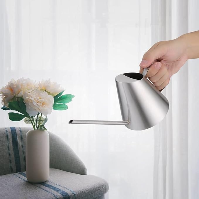 400ml Watering Can, Stainless Steel Long Spout Watering Pot, Mini Modern, Brushed Sliver Flower Plant Watering Can Pot, Gardening Tool for for Home Office