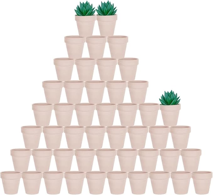 vensovo 48 Pcs 2" Tiny Terracotta & Terra Cotta Pots with Drainage - Pink Small Mini Clay Ceramic Pottery Planter Ideal for Indoor/Outdoor Plants, Crafts, Wedding Favors