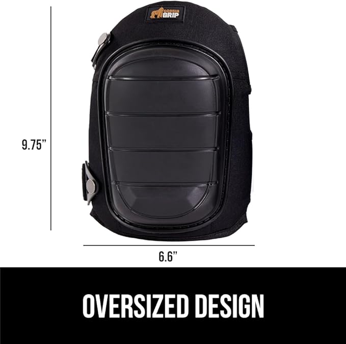 Gorilla Grip Adjustable Safety Knee Pad Set, Heavy Duty Durable Kneeling Pads for Work, Anti Slip Fasteners, Comfortable Gel Padding, Supportive Pads During Construction, Gardening Tool, Black