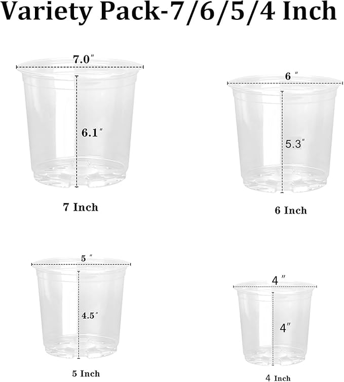 4/5/6/7 Inch Clear Nursery Pots with Drainage Holes, 28 Pack Nursery Pots Variety Pack, Durable Transparent Plastic Pots for Plants, Seed Starter Pots, Garden Flower Orchid Pots(4+5+6+7 Inch)