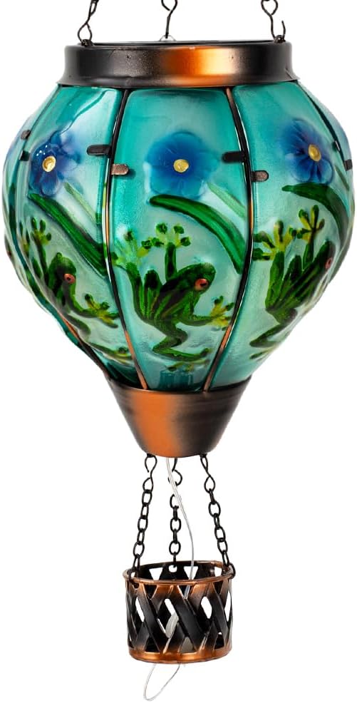 Starsoul Frog Hot Air Balloon Solar Lantern with Candle Holder Glass Outdoor Solar Hot Air Balloon Flickering Flame Lamp Hanging Garden Light Waterproof for Lawn Porch Tree Yard Decorations