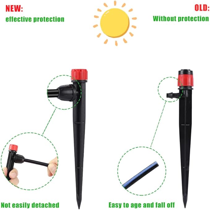 50-Pack Quick Connect Dripper Irrigation Emitters Adjustable 360 Degree Drip Emitters on 5" with Stake for 1/4" Drip Irrigation Tubing Irrigation Drip Ideal for (4-7mm) Garden Watering System