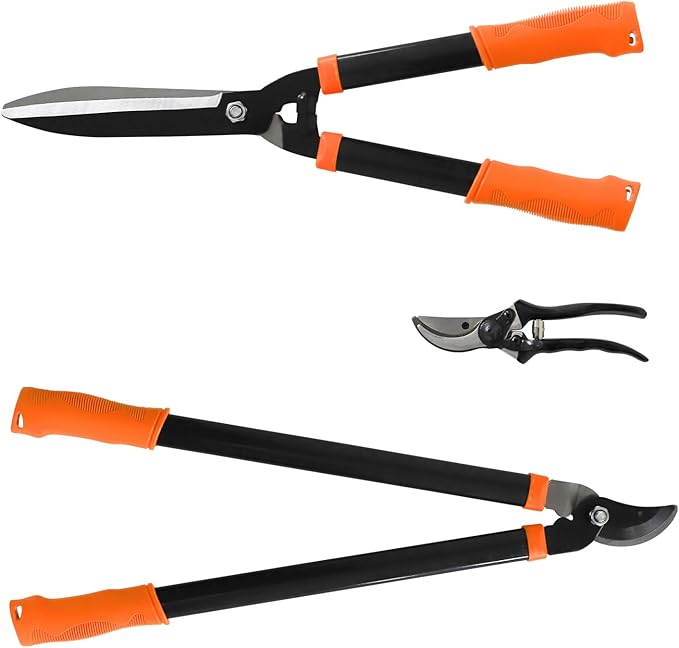 Machete, Hedge Shears and Tree Shears 3pcs Heavy Duty Garden Shears Set With Compound Action Tree Shears, Cut Thick Branches Easily, Tree Trimmer Gardening Tools, Tree, Shrub and Bush Care Kit