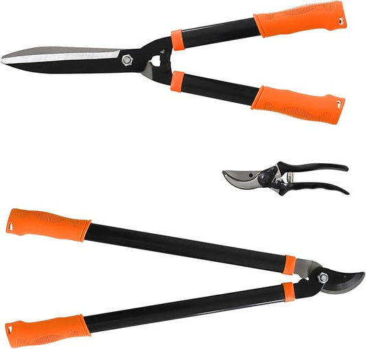 Machete, Hedge Shears and Tree Shears 3pcs Heavy Duty Garden Shears Set With Compound Action Tree Shears, Cut Thick Branches Easily, Tree Trimmer Gardening Tools, Tree, Shrub and Bush Care Kit