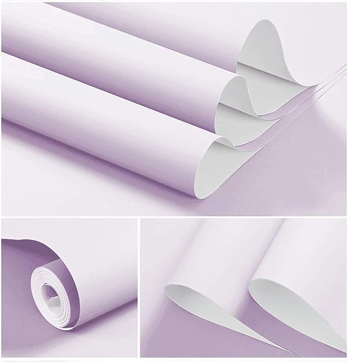 Dimoon 118''x17.7'' Purple Peel and Stick Wallpaper Contact Paper Modern Self Adhesive Wall Paper Removable Renter Friendly Textured Solid Color Shelf Cabinet Vinyl Roll (118''x17.7'',Light Purple)
