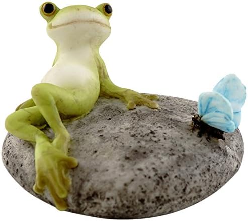 Top Collection Miniature Fairy Garden and Terrarium Statue, Frog Resting on Stone with Butterfly