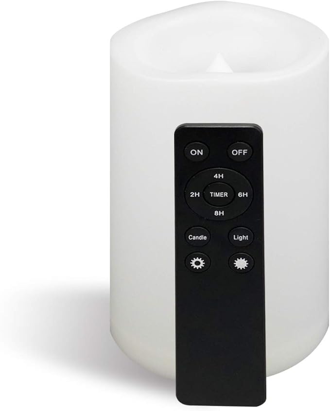 CANDLE CHOICE Waterproof Outdoor Battery Operated Flameless Candle Remote Timer Large Tall White Plastic Realistic Flickering Electric LED Pillar Lantern Garden Wedding Christmas Decorations 4”Dx6”H
