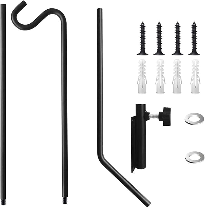 MIXXIDEA Heavy Duty Extended Reach Wall Mounted Deck Hook Wall Pole, Wall Bracket Direction and Length Adjustable Plant Bracket for Bird Feeders, Planters, Suet Baskets, Lanterns, Wind Chimes,Black
