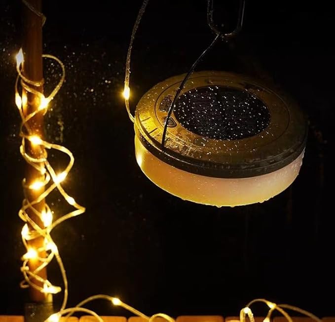 Solar Camping String Lights Roll Up 32.8FT, Rechargeable via Solar and USB, Waterproof Portable 2 in 1 Camping String Lights Lamp for Outdoor Camp Tent Garden Party Festival Decorations