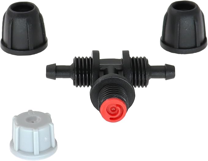10pcs Drip Irrigation Misters Nozzles 1/4 Inch Three-Way Atomizing Nozzle with Connectors Drip Emitters Irrigation Fitting Parts for Outdoor Spray Cooling System