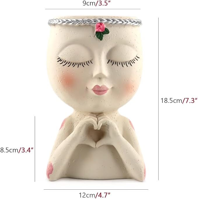 Meltset Face Planters Pots Head Unique Face Flower Pot Head Planter for Indoor Plants Cute Small Succulent Pots Indoor Plant Pot with Drainage (White)