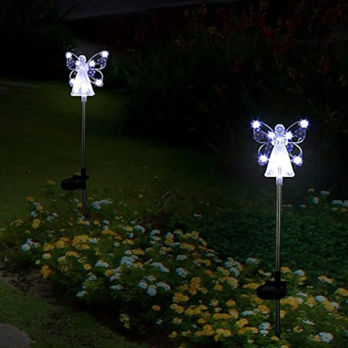 YWBL-WH 2PCS Angel Solar Lights LED Solar Garden Stake Lights Outdoor Garden Eternal Light Angel Decoration ()