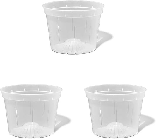 rePotme 8 inch Orchid Pot with Holes - 3 Pack of Slotted Orchid Pots (Crystal Clear) - All Purpose Planter for All Indoor Plants