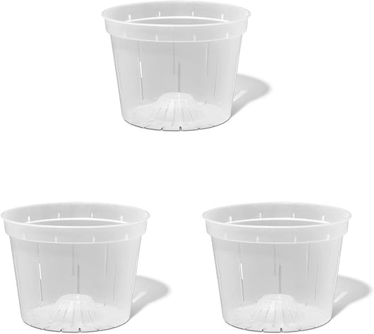 rePotme 8 inch Orchid Pot with Holes - 3 Pack of Slotted Orchid Pots (Crystal Clear) - All Purpose Planter for All Indoor Plants