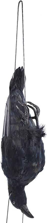 Etistta 17 inch Realistic Hanging Dead Crows Decoy Lifesize Extra Large Black Feathered Crow