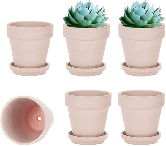 vensovo 4 Inch Small Pink Terracotta Plant Pots with Saucer - 6 Pack Clay Flowerpots with Drainage, Great for Indoor Outdoor Plants, Crafts, Wedding Favor