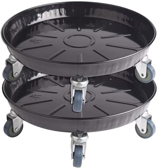 ARTLINE Round Plant Stand with Lockable Wheels, Heavy Duty for Indoor Outdoor, Large Rolling Dolly Planter Caddy on Casters to Carry Potted Flower Pot, Round Metal Tray NO Holes, Black