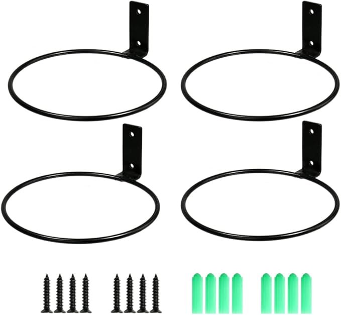 4 Pack 6in Flower Pot Holder Ring Wall Mounted Metal Planter Hooks Hangers Wall Bracket Wall Planter Hook (4, 6")