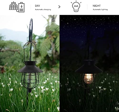 YAKii 2 Pack Solar Lantern Hanging Waterproof Outdoor Metal Solar Lamp with Warm White Light Decorate for Yard Garden Pathway Patio Porch Decor (Black)