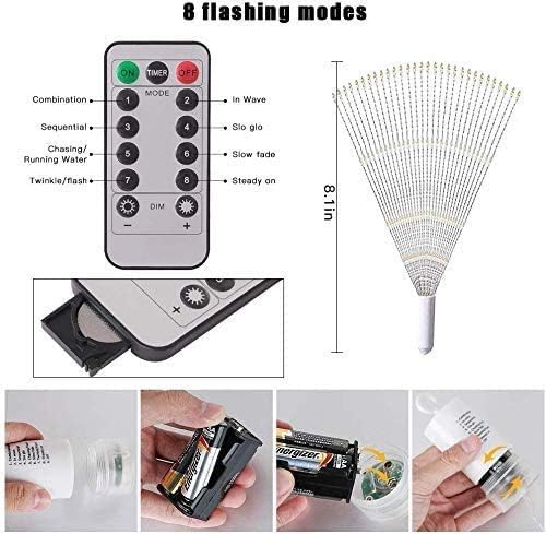 Firework Lights,10 Pack LED Copper Wire Fireworks Lights Fairy Lights Christmas Hanging Dimmable String 8 Modes Waterproof with Remote Control