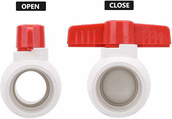 2Pcs 1-1/2" PVC Ball Valve Water Pipe Shut-off Valve Socket with Red T-Handle for Cold Water Supply lines, Irrigation Pipe fitting System(Socket x Socket), Schedule 40