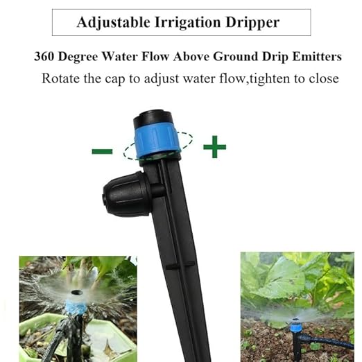 Adjustable Drip Irrigation Emitters Vortex: Fan Shape Water Flow Bubbler Stake Irrigation Dripper with Lock Barbed for 1/4 inch Tubing for Garden Watering System (50PK)