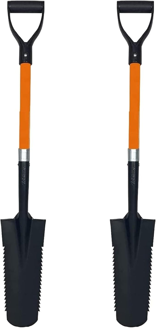 Ashman Short Handle Drain Spade Teeth Shovel (2 Pack), Sharp Shooter Shovel, Trenching Spade, Drainage Spade - Perfect Razor Blade Trenching Shovel D-Grip for Digging and Trenching and Transplanting.