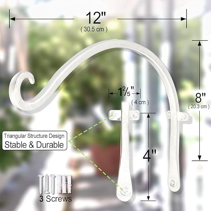 AJART White Plant Hanger Outdoor: 12-Inch Plant Hooks for Wall Indoor - Rust-Resistant Plant Bracket Hook for Hanging Flower Baskets